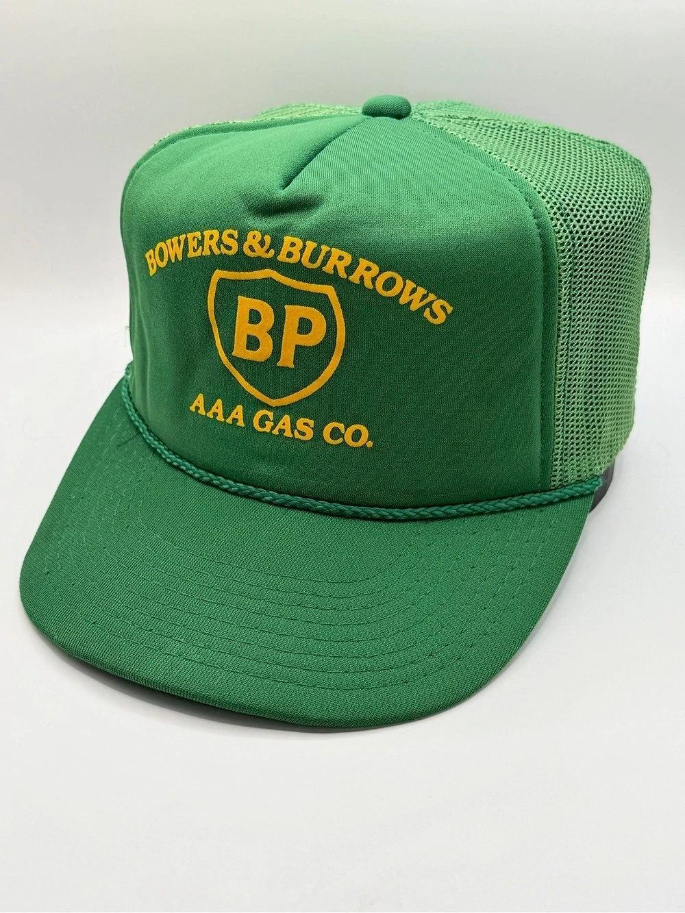 Vintage Bowers & Burrows BP Gas Green & Yellow Trucker Hat Like New
